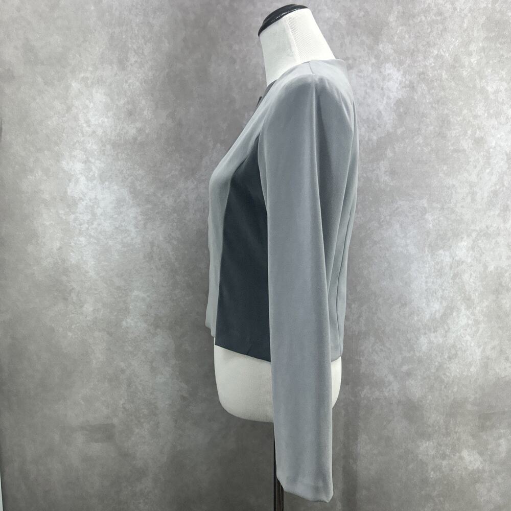 Jason Mathews Womens 4 Grey Geometric Colorblock Zip Up Jacket Collarless Mod - Picture 6 of 10